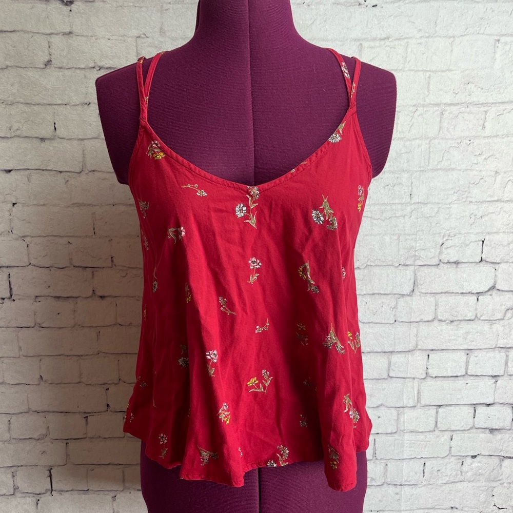 Hollister red floral strappy tank top size XS